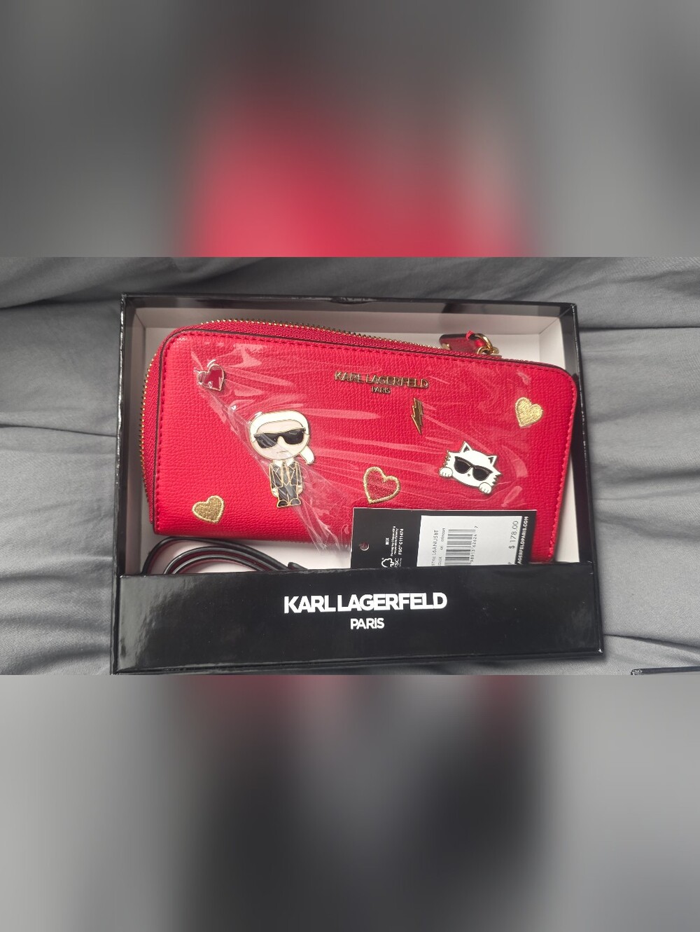 Larl Lagerfeld Paris Zip-around Crossbody Wallet Crimson Red NWT